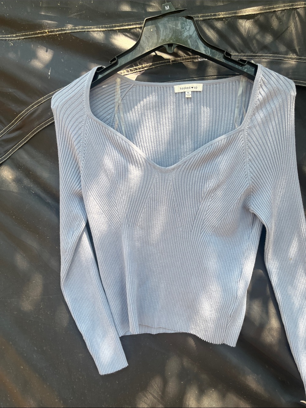 Hooked Up by IOT Light Blue Ribbed V-Neck Sweater